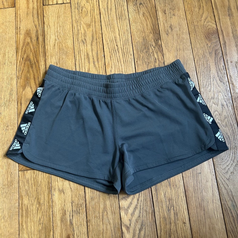 Adidas Aeroready Womens Grey Athletic Shorts Side Logo Tape Taping Gym Running